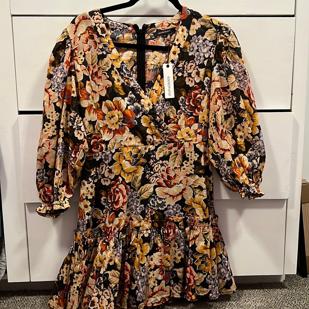 Olivaceous floral dress boutique